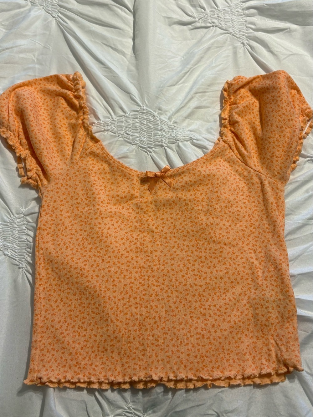 American Eagle Outfitters Orange Floral Square-Neck Crop Top